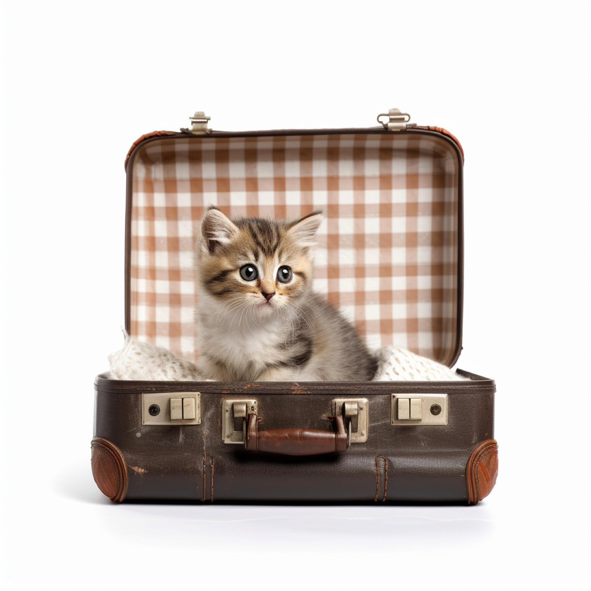 Katze sitzt in einem offenen Reisekoffer